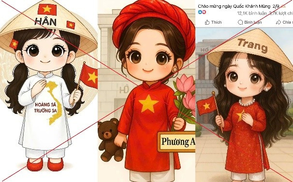 A mesterséges intelligencia Ao Dai képét nyomtatta ki, amelyről hiányzik a Hoang Sa - Truong Sa szigetcsoport térképe. (Fotó: Hanoi Városi Rendőrség) hoang-1.png