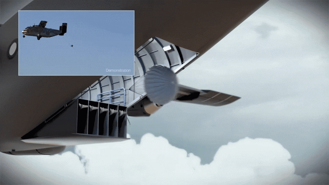 Phi cơ vận tải tiếp tế sẽ phóng tàu lượn ở khoảng cách an toàn hơn trước rất xa. Tại thời điểm này một chiếc dù phụ sẽ kéo từng chiếc tàu lượn ra khỏi tank chứa. Sau đó vài giây, dù này sẽ rời ra để hệ thống lượn tiếp quản vai trò điều hướng vật tư đến cho binh lính dưới đất.