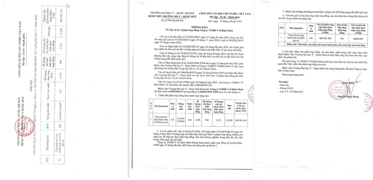 Quyết định và thông báo xử lý vi phạm Công ty TNHH Y tế Bình Minh của Bệnh viện Trường Đại học Y dược Huế. Nguồn MSC 2.jpg