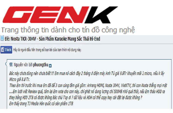 Bên cạnh yếu tố giá tiền, list bài hát, người sử dụng đã "cân nhắc" rất nhiều đến yếu tố dung lượng chứa bài hát và bản thu âm của sản phẩm. Nickname phuongthu trên diễn đàn genk.vn cho rằng các sản phẩm này có dung lượng ổ cứng 500GB là hơi thấp, phải có dung lượng khoảng 2TB.