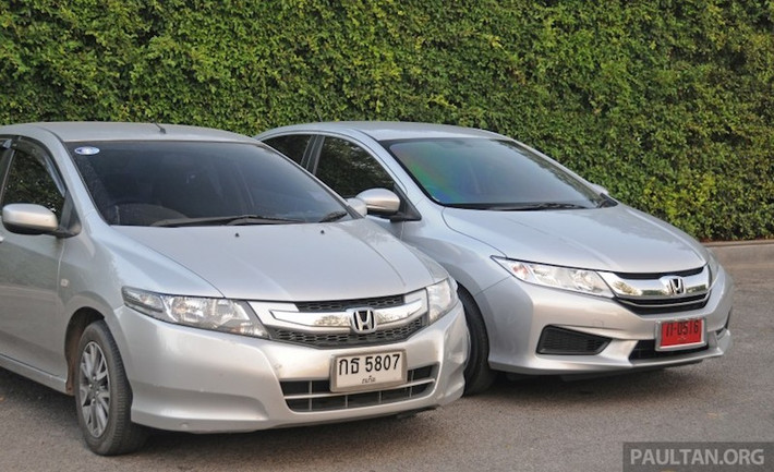 Đầu xe City 2014 (xe phải) nhìn thanh thoát và thon gọn hơn thế hệ cũ (xe trái).