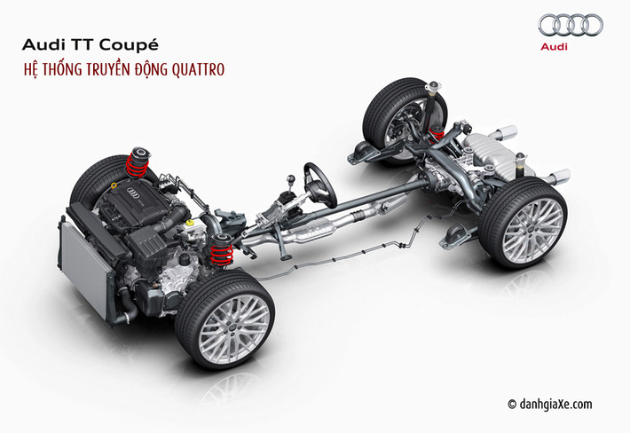 Trong các mẫu Audi TT mới, việc sử dụng hệ thống 4 bánh chủ động Quattro làm cho xe chạy ổn định, tăng độ bám đường và giúp tài xế tận hưởng niềm vui lái xe. Nhờ vào tương tác giữa chế độ Quattro và Audi drive select, người lái có thể chủ động điều chỉnh tất cả các bánh xe phù hợp với yêu cầu của mình.