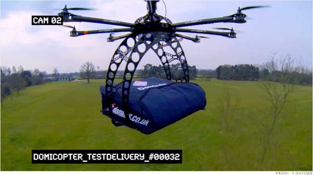 Cửa hàng Pizza Domino tại Anh có phương thức giao hàng độc đáo sử dụng UAV. Phương thức này đảm bảo mỗi món Pizza đến tay khách hàng nhanh chóng nhất, lưu giữ được hương vị thơm ngon cũng như tiết kiệm chi phí vận chuyển bằng ô tô.