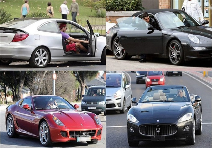 Chiếc Mercedes-Benz C-Class Sports Coupe của CR7 có giá 55.000 USD, Porsche 911 Carrera 2S Cabriolet có giá 101.000 USD, Ferrari 599 GTB Fiorano có giá 520.000 USD và Maserati GranCabrioi giá 140.000 USD (ảnh từ trái sang phải).