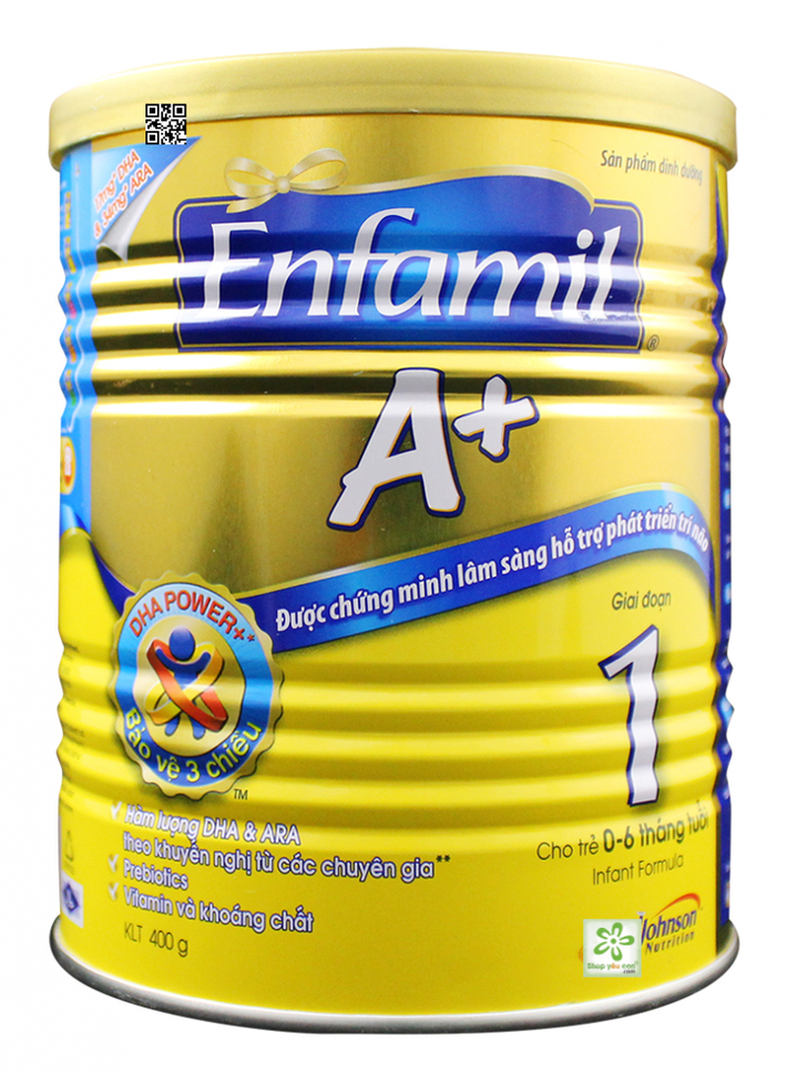 Sữa Enfamil A+ 1 loại 400 - 900 g có giá trần lần lượt là 187 - 381.000 đồng/hộp.
