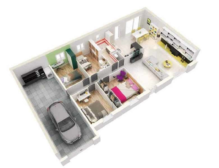Căn nhà này bố trí 3 phòng ngủ ở vị trí cạnh nhau, phù hợp cho những gia đình có người già, trẻ nhỏ