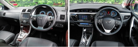 Phía trong nội thất, Altis mới (xe phải) có phong cách hiện đại, thể hiện rõ ở khu vực táp lô, đồng hồ và cụm điều khiển trung tâm. Chắc chắn Toyota sẽ cung cấp nhiều phiên bản nội thất để phục vụ nhu cầu sử dụng của thị trường Việt.