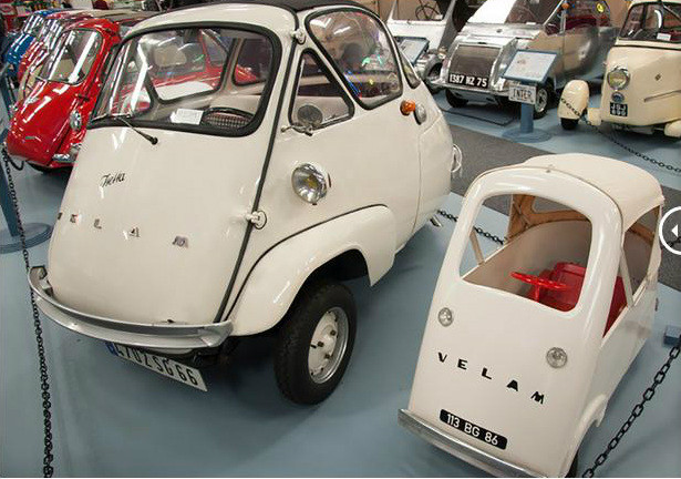 Velam Isetta (sản xuất năm 1953-1956). Chiều dài của xe chỉ 2.290 mm và rộng 1.370 mm, là mẫu xe hơi 2 chỗ ngồi sử dụng động cơ xe máy theo tiêu chuẩn ISO Moto 200. Velam Isetta được trang bị động cơ I2 236cc, công suất 9,5 mã lực, hộp số sàn 4 cấp, số lùi.