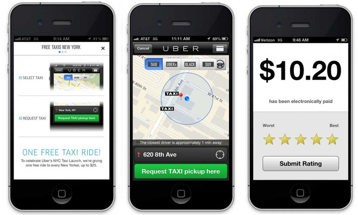 Để sử dụng Uber, người dùng chỉ cần tải phần mềm Uber về điện thoại của mình rồi đăng ký tài khoản với thẻ tín dụng. Sau đó, mọi thao tác từ đặt xe, tìm xe cho đến trả tiền đều được tự động thực hiện bằng máy tính. Trong vòng 10 phút, một chiếc xe Uber sang trọng sẽ đến đón bạn.