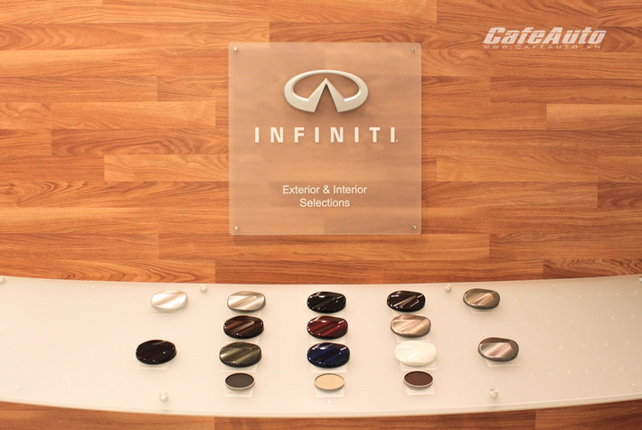 Bảng tùy chọn màu sắc ngoại thất và nội thất các dòng sản phẩm của Infiniti tại Việt Nam.