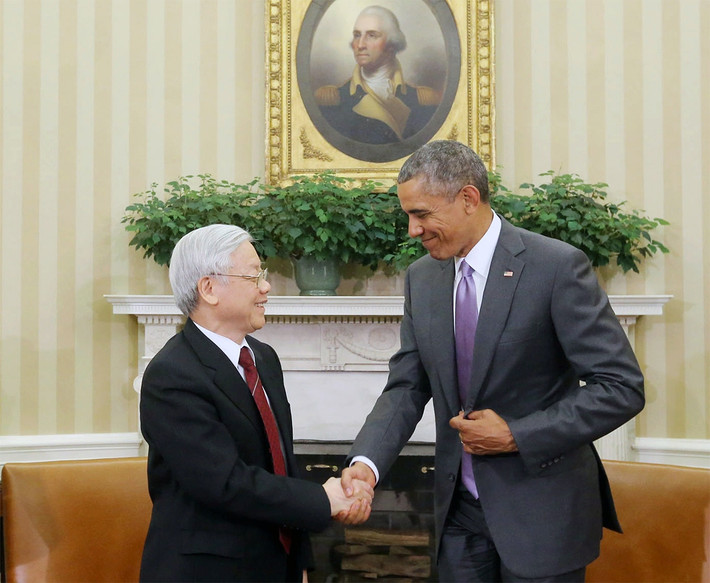br/> Nhận lời mời của Tổng thống Barack Obama, Tổng Bí thư Ban Chấp hành Trung ương Đảng Cộng sản Việt Nam Nguyễn Phú Trọng thăm chính thức Hợp chúng quốc Hoa Kỳ từ ngày 6 đến 10/7/2015. Ảnh: Trí Dũng/TTXVN.
