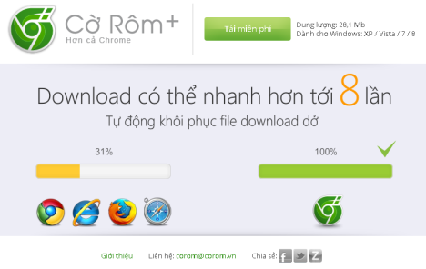 Cách 3: Sử dụng Cờ Rôm + Đối với những máy không dùng các phần mềm hỗ trợ download file trên mạng, bạn có thể dùng Cờ Rôm+, tải miễn phí các phần mềm có dung lượng cao. Tốc độ tải của Cờ Rôm khá nhanh, trong khi Firefox và IE không có tính năng này.