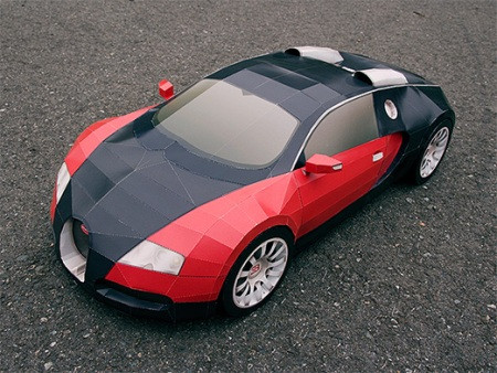 Nhà thiết kế trẻ Tarak Lesko đã mất 6 ngày để tạo ra chiếc Bugatti Veyron bằng giấy này. Hình in trên 44 tờ giấy A4 tạo thành 159 bộ phận ráp nên chiếc xe dài 76cm. Các bộ phận được ráp với nhau bằng hồ và băng dính.