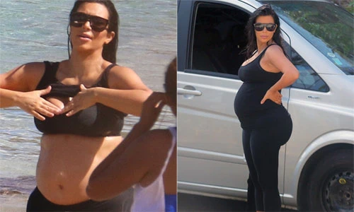 Kim Kardashian khoe bụng bầu trên biển