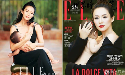 Chương Tử Di cùng con gái 8 tháng làm mẫu trên tạp chí 