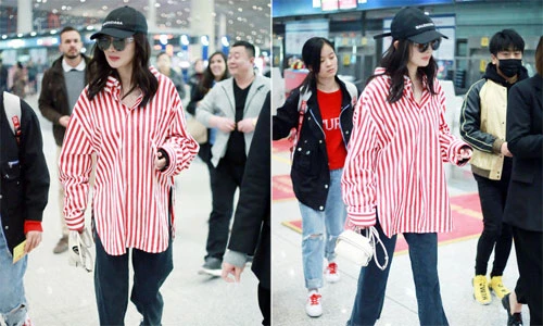 Dương Mịch mặc áo rộng thùng thình để che bụng bầu?