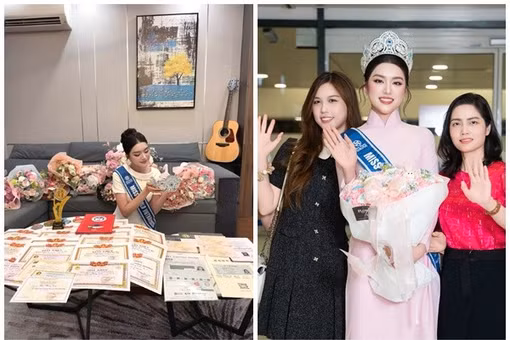 Hoa hậu Phan Phương Oanh hội ngộ gia đình, khoe góc nhà 'toàn giấy khen'