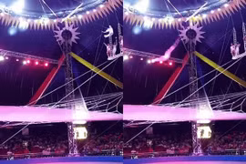 Khán giả thót tim xem cảnh nghệ sĩ xiếc rơi từ độ cao 9m