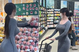 Đi siêu thị, gái xinh lộ body "đồng hồ cát" gây mê