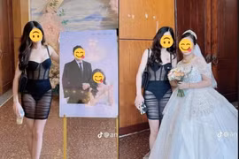 Diện váy xuyên thấu đi đám cưới, cô gái khiến dân mạng ngại giùm