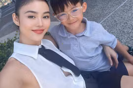 Đưa con đi học, "hoa hậu ăn chơi" Julia Hồ hút mọi ánh nhìn