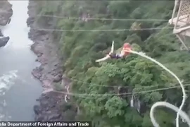 Khoảnh khắc kinh hãi cô gái trẻ rơi xuống sông đầy cá sấu