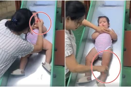 Con gái Hà Anh chơi cầu trượt, bảo mẫu có hành động đặc biệt