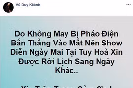 Ca sĩ Vũ Duy Khánh bị pháo điện bắn thẳng vào mắt
