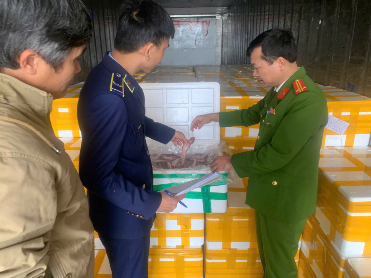 Lực lượng chức năng kiểm tra hàng hóa có dấu hiệu vi phạm tại hiện trường/Ảnh DMS