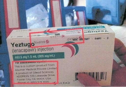 Sản phẩm bị cảnh báo có tên thuốc tiêm YEZTUGO (lenacapavir) injection 463,5 µg/1,5 mL (309 mg/mL). Ảnh: DAV.