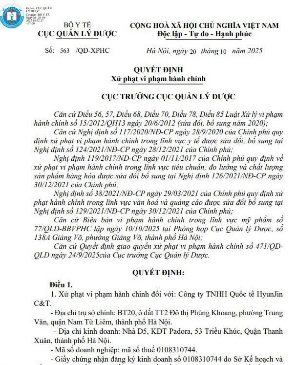 Quyết định xử phạt vi phạm hành chính đối với Công ty TNHH Quốc tế HyunJin C&T. Ảnh chụp màn hình 1-7142.jpg