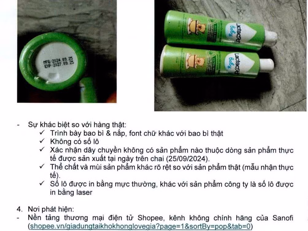 Báo cáo số 1 của Công ty Cổ phần Sanofi Việt Nam về việc phát hiện mỹ phẩm giả/Ảnh chụp màn hình