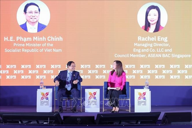 Thủ tướng Phạm Minh Chính tham dự Phiên Đối thoại Cấp cao tại Hội nghị Thượng đỉnh Kinh doanh và Đầu tư ASEAN (ABIS). Ảnh: Dương Giang/TTXVN