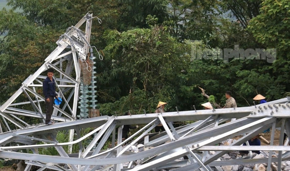 Hiện trường không thấy dây cáp điện nhưng vẫn còn các thiết bị, chi tiết để kéo dây gắn lên cột.
