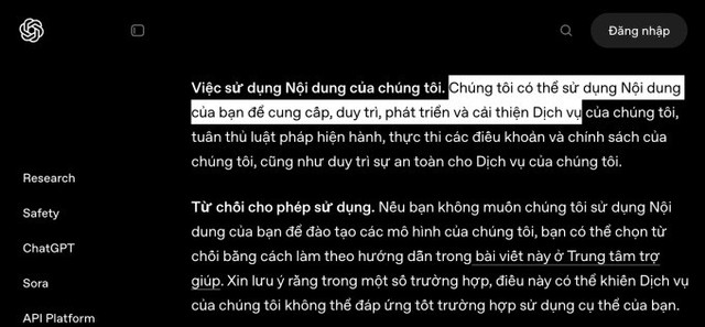 Điều khoản sử dụng ChatGPT quy định cách xử lý và quyền sở hữu đối với nội dung của người dùng. dieu-khoan-su-dung-chatgpt-quy-dinh-cach-xu-ly-va-quyen-so-huu-doi-voi-noi-dung-cua-nguoi-dung.jpg