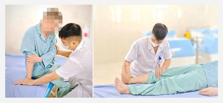 Kỹ thuật viên thực hiện các bài tập ức chế co cứng sau tiêm - Ảnh BVCC co-cung-co-5.jpg