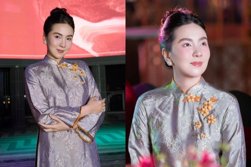 MC Mai Ngọc duyên dáng trong áo dài truyền thống tại Year End Party