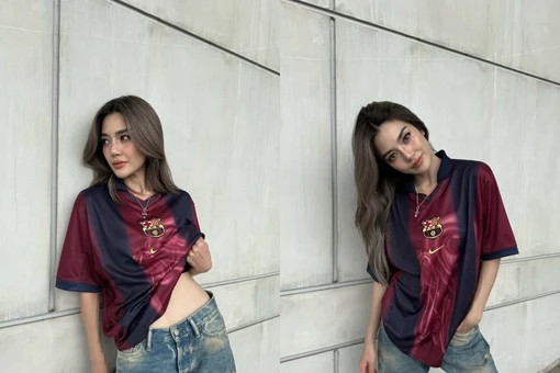 "Ngọc nữ showbiz Thái" diện áo đấu CLB Barcelona khoe vóc dáng cực đỉnh