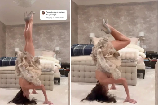 Nữ HLV yoga mặc váy ngắn trồng cây chuối gây tranh cãi