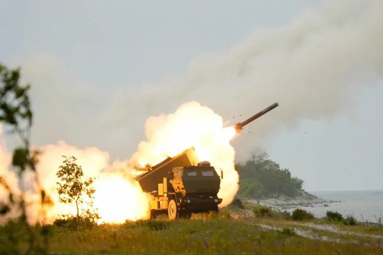 An Estonian Defence Forces M142 High Mobility Artillery Rocket System (HIMARS) fires a training missile during a live-fire exercise in Undva, Estonia. himars-estonia-j.jpg