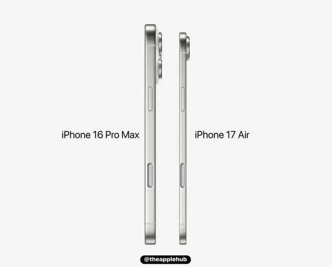 يبلغ سمك iPhone 17 Air 5.5 ملم، وهو أرق بشكل ملحوظ من iPhone 16. iphone-17-air-day-55-mm-mong-hon-dang-ke-so-voi-iphone-16.jpg