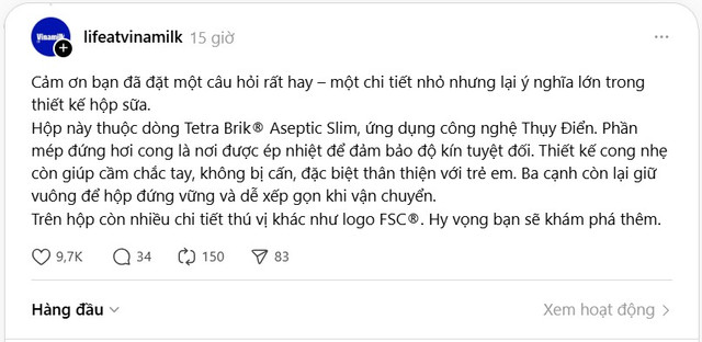 Phần giải thích từ phía Vinamilk (Ảnh chụp màn hình). e2.png