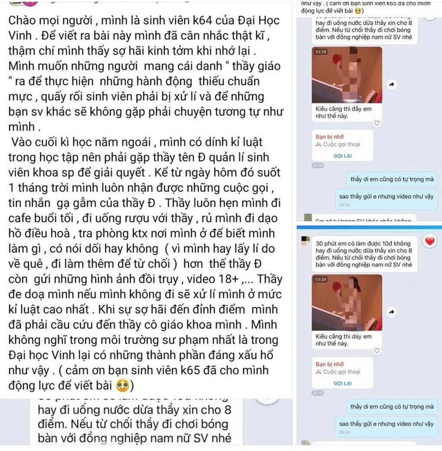 Dòng trạng thái được cho là của nữ sinh viên Đại học Vinh viết trên mạng xã hội (Ảnh chụp lại màn hình). b1.jpg