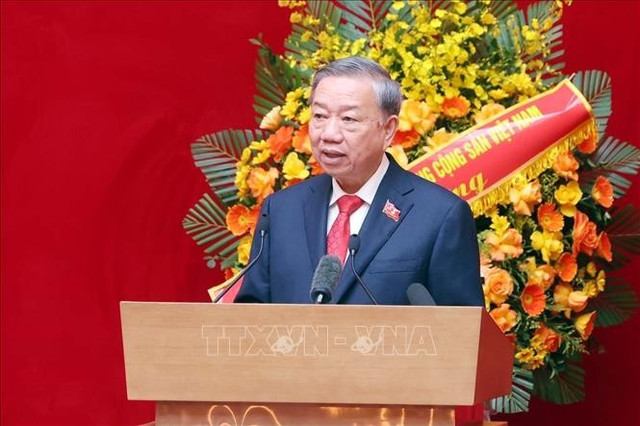 Tổng Bí thư Tô Lâm dự và phát biểu chỉ đạo tại Đại hội đại biểu Đảng bộ Công an Trung ương lần thứ VIII, nhiệm kỳ 2025 - 2030. Ảnh: TTXVN cong-an-41025.jpg