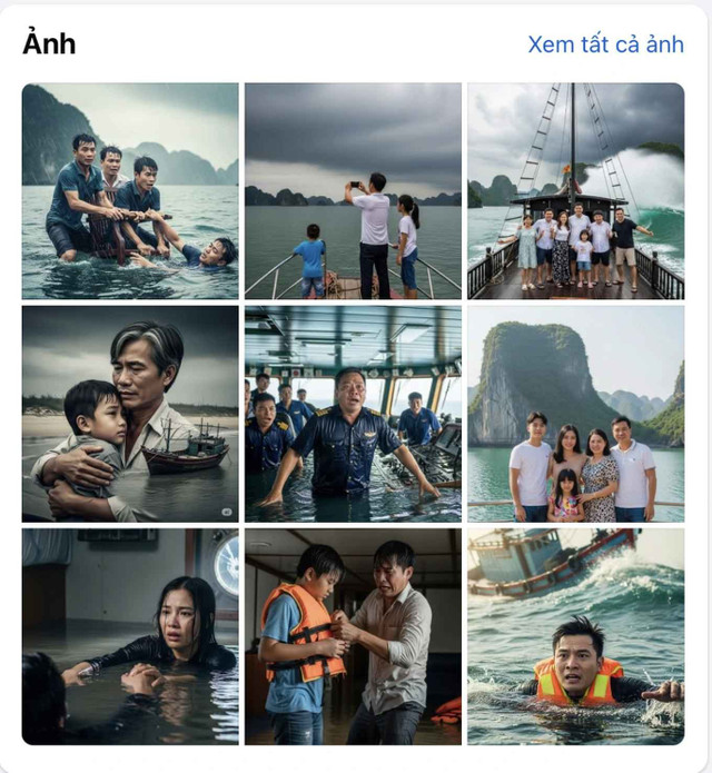 Loạt hình ảnh sử dụng AI tạo ra được đăng tải trên fanpage M.C.O. dễ gây hiểu lầm liên quan đến vụ lật tàu ở Quảng Ninh. a1.jpg
