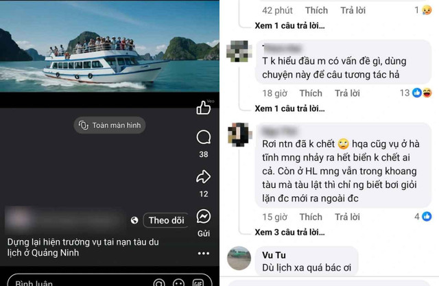 Nhiều người bức xúc với nội dung AI về vụ lật tàu ở Quảng Ninh. (Ảnh: Chụp màn hình). a2.jpg