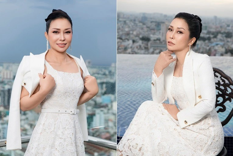 Hoa hậu Nhân ái Hằng Nguyễn mặc thanh lịch đẹp rạng ngời