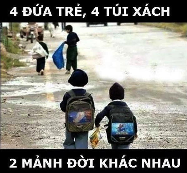 "Hai mảnh đời khác nhau" là tiêu đề của bức ảnh đang được chia sẻ trên một số diễn đàn, trang mạng xã hội Việt Nam. Bức ảnh gây xúc động ghi lại hình ảnh 4 đứa trẻ với những mảnh đời khác nhau. Ảnh nhận gần 10 nghìn lượt thích, 123 lượt chia sẻ.