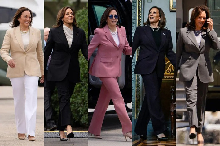 Và Phó Tổng thống Mỹ, ứng cử viên Tổng thống của đảng Dân chủ Kamala Harris, cũng không nằm ngoài 'tầm ngắm' này. Ai cũng nhận thấy trang phục được yêu thích của bà Kamala Harris trong lịch trình vận động tranh cử căng thẳng là bộ đồ vest, thể hiện một phong cách chuyên nghiệp.