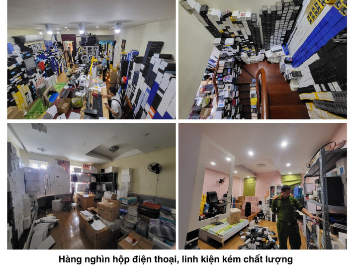 Trong quá trình khám xét tại kho hàng của Hương, lực lượng chức năng phát hiện có hàng ngàn hộp điện thoại được để kín từ tầng 1 đến tầng 3 của tòa nhà, hàng trăm bộ dây sạc, sạc dự phòng và các thiết bị di động giả mạo các thương hiệu nổi tiếng như IPHONE, SAMSUNG, DELL, VIVO... góc phát trực tiếp (livestream) để bán hàng qua mạng.